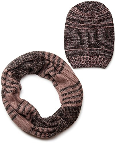 styleBREAKER Set de gorro y bufanda de punto a rayas | Set: bufanda 38x78cm y gorro talla única. Tejido elástico, apto para invierno, 2-3 vueltas. Conjunto 2 piezas.