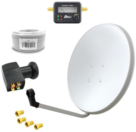60cm HD Sat Anlage Quad LNB + 20m Koaxialkabel 135dB + Satfinder + 4 F-Stecker Digital 4 Teilnehmer Antenne Weiss UHD 4K