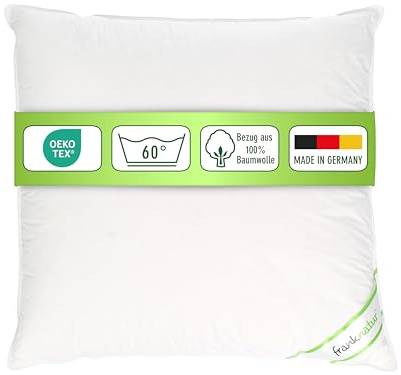 franknatur Kopfkissen 80x80 Kissen 100% Gänsefedern Federkissen Claudia | Gänsefedern Klasse 1, Bezug 100% Baumwolle, Festigkeit stützend, waschbar bis 60 Grad, atmungsaktiv, Oeko-TEX