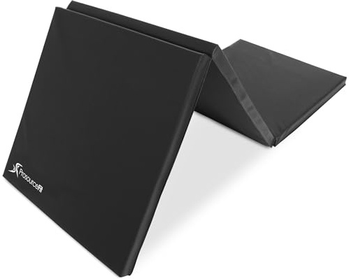 ProsourceFit Tri-Fold Folding Thick Exercise Mat 6’x2’ with Carrying Handles for MMA, Gymnastics Core Workouts, Black