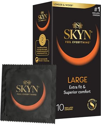 SKYN Large Condoms Pack of 10 SKYNFEEL Latex Free Condoms for Men, Extra Large, XL, Thin, Smooth Straight Shape, Lubricated, 56mm Wide