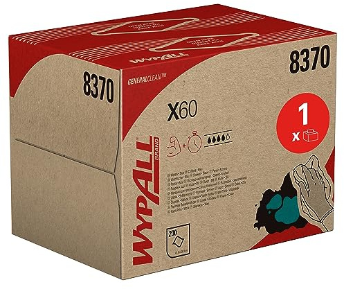 WypAll® Reinigungstücher X70 8296, Weiß, Industrie-Putztücher für Öl & Flüssigkeiten, Hochsaugfähig mit Hydroknit™ Technologie, Einzeltuchentnahme, 1-lagig, 1 BRAG™ Box x 200 Tücher