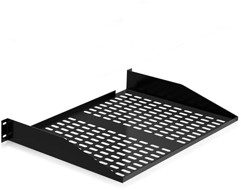 Pyle Fachboden - 19 Zoll 2HE – Belüfteter Stahl Rackboden für Netzwerkschrank und Serverschrank, 373 mm Tiefe, 50 kg Tragkraft, inkl. Montagematerial