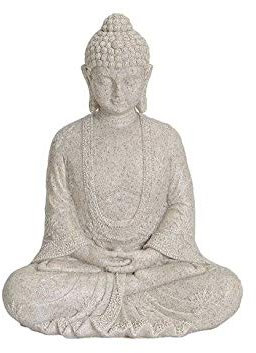 Buddha Figur sitzend 23 cm in Beige | Dekoartikel für Haus oder Garten | Skulptur ideal für Wohnzimmer oder als Geschenk | Wetterfest | Feng Shui