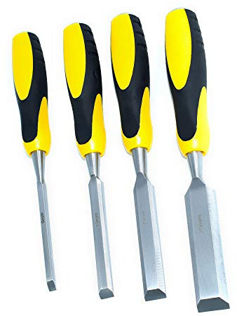 Wood Chisel Set - 4 Pieces,Wood Carving Chisels 6mm,12 mm, 19 mm, 25 mm, Bevel Edge Chisels with Steel Hammer End and Non Slip Handle for Woodworking, Wood Carving and Sculpting