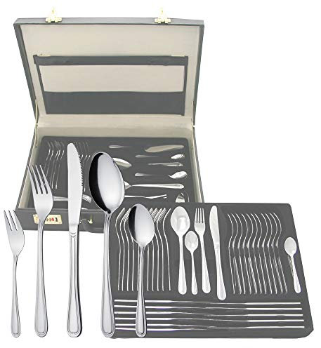 GRÄWE Besteckkoffer für 12 Personen, 100-teilig, Tafelbesteck-Set aus Edelstahl 18/0 mit Fadendekor, Serie Salzburg