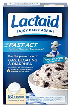 Lactaid Fast Act Lactose Intolerance Chewables with Lactase Enzymes, Vanilla, 60 Count (Pack of 1)
