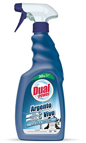 Dual Power, Spezieller Reiniger für lebendes Silber, flüssiges Reinigungsmittel zum Reinigen und Polieren jeder Oberfläche aus Silber, antioxidative Wirkung, hergestellt in Italien, Packung mit 500 ml