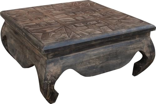 GURU SHOP Beschnitzter Opiumtisch aus Balsaholz, Kaffeetisch, Couchtisch 28-30 cm, 60 * 60 cm