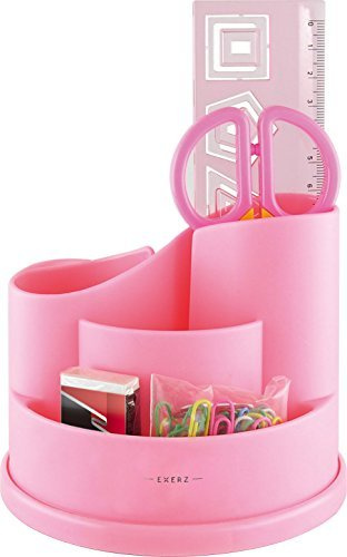 EXERZ Tisch-Organizer/Ablagesystem mit Sicherheitsschere (NICHT scharf), Lineal, Radiergummi, Büroklammern, Bürobedarf INKLUSIVE - Schreibtischset/Stiftehalter/Stifteorganisator (Rosa)