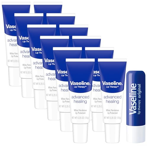 Vaseline Lip Therapy Advanced Healing Lip Balm Tube 12-Pack – White Petroleum Lip Protectant, 0.25 Oz Ea