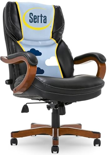 Serta Conway Big and Tall Executive Office Chair - Ergonomic Lumbar Support, Bonded Leather, Padded Armrests, High Back Computer Desk Chair, Black