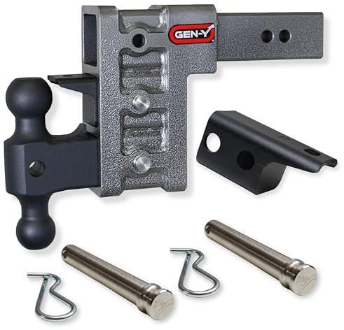 GEN-Y Hitch Tow Hitch for 2.5 Receiver - 6 Drop/Rise with 3 Adjustable Positions, Includes Dual Ball Mount, Pintle Lock and Locking Pins, 21,000 lbs Towing Capacity, 3,000 lbs Tongue Weight, Silver