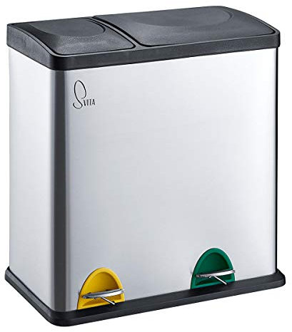 SVITA TC2Combo35 Edelstahl Mülleimer 35Liter Silber kombiniert 12L+23L doppelt Abfalleimer Küchen-Eimer 2er- Mülltrennung Treteimer