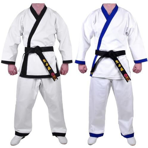MAR | White Karate Gi, Karate Trousers | Men & Women; Kids & Adult Sizes | Traditional Uniform Black Trims, 8oz Fabric Suit, Kids Karate Suit + FREE Karate Belt (4/170)