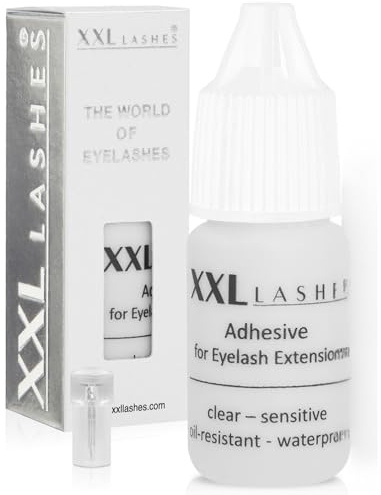 Adhesivo para extensiones de pestañas de XXL Lashes: el primer pegamento sensible, resistente al aceite, adhesivo de marca, impermeable, hipoalergénico, de larga duración (transparente)