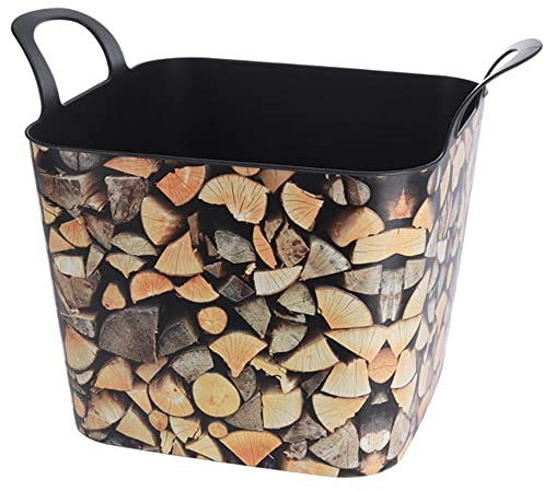 E.H. Flexibler Kunststoff Holz Log Design Aufbewahrungsbox Korb mit Griffen Braun