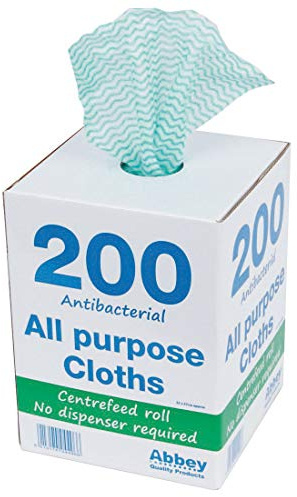 Abbey 200 All Purpose Cleaning Cloths in Portable Box Dispenser – Semi Disposable Cleaning Cloths to Clean Surfaces, Bathroom, Windows, Dishes – Kitchen Cloths 37x22cm – J Cloths Green