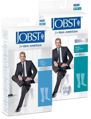 JOBST forMen Ambition Herren Kompressionsstrümpfe / KKL2 / Größe V / Navy / geschlossene Spitze / regular / ohne Haftrand / Kniestrümpfe mit Baumwolle und integrierten Carbonfasern