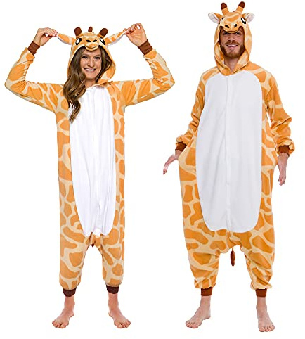 Funziez! Silver Lilly vuxen pyjamas – plysch en del cosplay djurkostym (giraff, M)