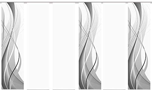 wohnfuehlidee 6er-Set Flächenvorhang, Deko Blickdicht, WuXi, Höhe 245 cm, 3X Dessin / 2X Uni Blickdicht / 1x Uni transparent, Fb. grau/weiß