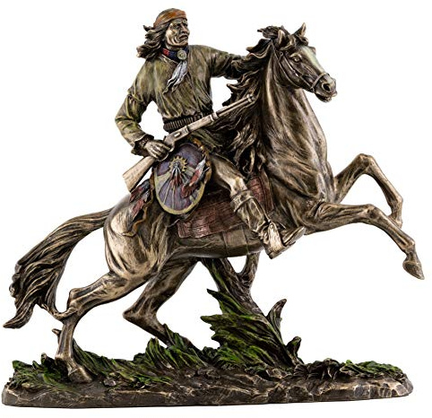 Top Collection Geronimo Going to Battle Statue -Decorative Native American Warrior on Horse Sculpture in Premium Cold Cast Bronze - 11-Inch Collectible Indigenous Indian Figurine