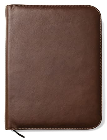 Premium Maruse Leather Portfolio Padfolio - Executive Folio for Men and Women with Zipper, Folio Document Organizer, Laptop Sleeve, iPad Case and Folder - Made in Italy, Brown