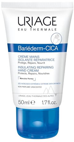 Uriage Bariederm-Cica Crème Mains - Glycérine & Miel de Manuka - Mains Extra-Sèches, Gercées, Crevassées - Apaise, Répare & Nourrit - Absorption Rapide - Résistant à l'Eau - Sans Parfum - 50ml