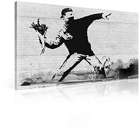 Wallsticker Warehouse Banksy Rage Flower Thrower Leinwand Bilder (PP2085O6FW) Size O6-80cm x 60cm - 230g/m2 Canvas - 1 Piece | Leinwand Bilder, Banksy Abstrakt Grau Blumen, Leinwandbilder, Format: 80x60 cm (BxH) - einteilig auf Canvas