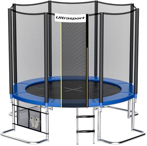Ultrasport Trampoline de Jardin Jumper, Set Complet pour Trampoline avec Tapis de Saut, Filet de sécurité, Barres du Filet rembourrées et revêtement pour Les Bords