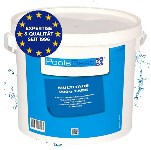 PoolsBest 5kg Chlor Multitabs 5 in 1 I 200g Chlortabletten für Pool I langsamlösliche Chlortabs für die Poolpflege I Langzeit Tabs als Pool Reinungsmittel zur Desinfektion
