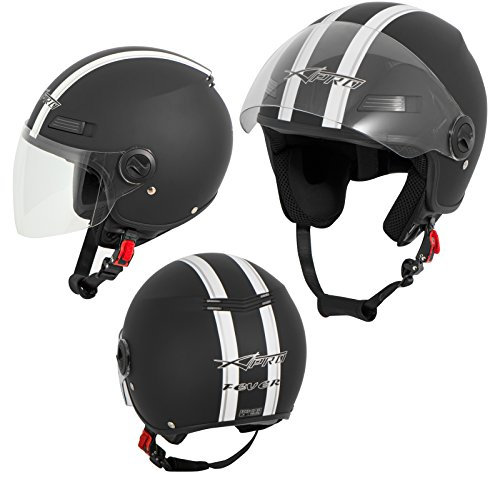 A-Pro Motorradhelm Motorrad Roller Offenes Jet Helm Viser ECE 22-06 Matt Schwarz L