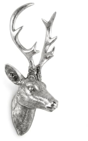 Spetebo Hirschgeweih 10 Ender Wanddeko, Silber Optik, 30x15 cm | Hirschkopf Skulptur, Jagd Geweih