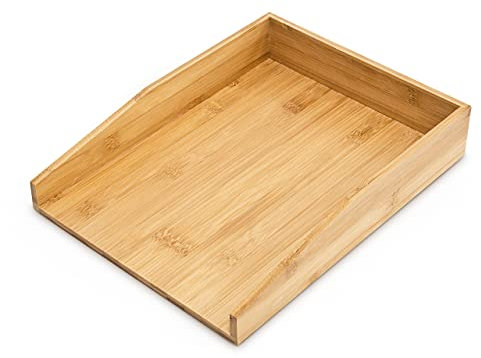 Relaxdays Briefablage Bambus, Schreibtischablage für A4 Papier, Dokumente, Unterlagen, HxBxT: 6 x 25 x 33 cm, natur, Braun