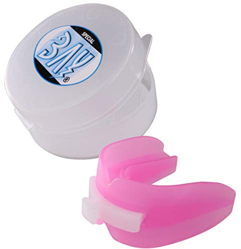 BAY Sport-Zahnschutz für Ober- und Unterkiefer mit Hygienebox, CE-Geprüft, Thermoplastisches Elastomer, Pink Rosa, Universalgröße ab 13 Jahre