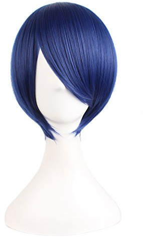 MapofBeauty 30 cm/12 Zoll Kurze Paragraph Cosplay Perücke, Blau/Schwarz | 30 cm große Party-Perücke