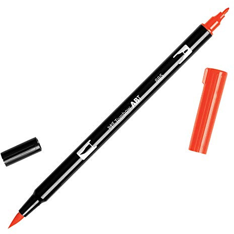 Tombow ABT-885 fiberpenna dubbel borste penna med två spetsar, warm red