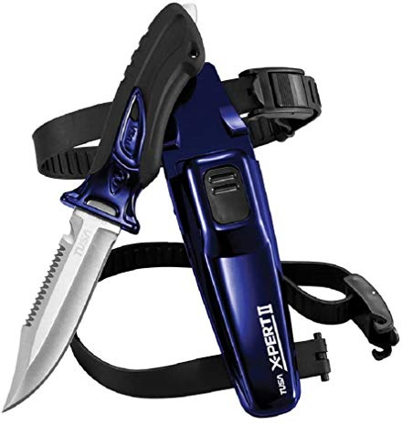 TUSA Imprex X-Pert II Scuba Diving Drop Point Knife with Sheath and Leg Straps (Cobalt Blue/Black)