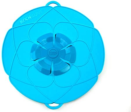 Kochblume das Original, Silikon Überkochschutz für Töpfe und Pfannen, Mikrowellen-Deckel, Spritzschutz und Dampfgar-Aufsatz | (türkis, L | Topfgröße 14-24cm)