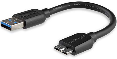 StarTech.com 15 cm 6 tum kort smal USB 3.0 A till Micro B-kabel M/M – mobilladdning Sync USB 3.0 Micro B-kabel för smartphones och surfplattor (USB3AUB15 CMS), svart