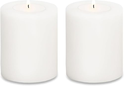 Edzard Set di 2 Candele permanenti Cornelius (Altezza 9 cm, Ø 8 cm), Bianche, Resistenti al Calore Fino a 90°, Candela Tea Light in Look Candela a Colonna