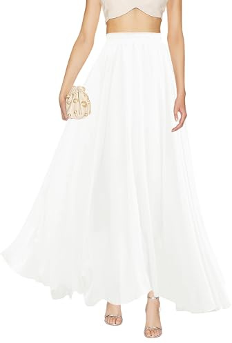 v28 Womens Maxi Midi White Flowy Long Black Summer Plus Size Sheer Chiffon Skirt (4XL,White)