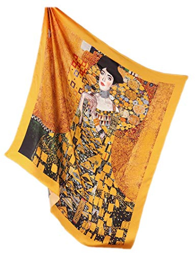 Prettystern Gustav Klimt Van Gogh XXL sidenduk handroulerad, 110 cm tyg – gyllene adele, 110 cm X 110 cm