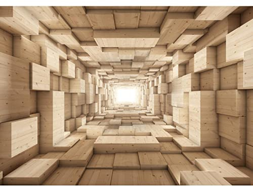 Runa Art Fototapete Holz Optik 3D Effekt 352 x 250 cm Vlies Tapeten XXL Moderne Wandtapete Wohnzimmer Schlafzimmer Beige 9052011a