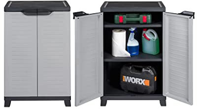 Kreher 2 Stück Kunststoffschrank, Gartenschrank mit 2 höhenverstellbaren Böden und Füßen. Maße pro Schrank BxTxH in cm: 65 x 45 x 97 cm