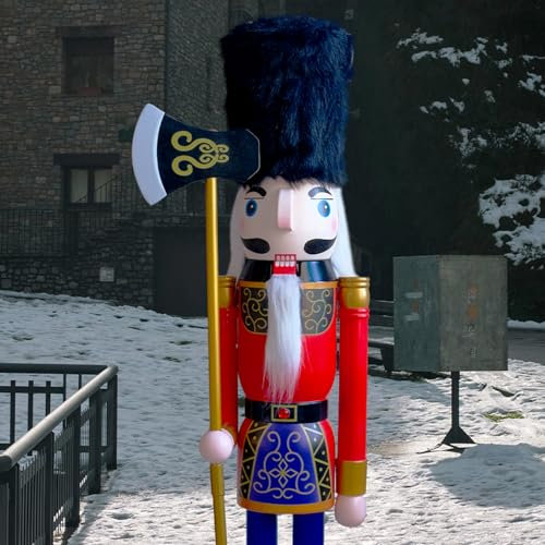 ECOM-CDL 120cm (48 4Ft Tall Noël Rouge Grandeur Nature de Grande/géante en Bois Casse-Noisette Soldat d’Ornement (Soldat Rouge K12)