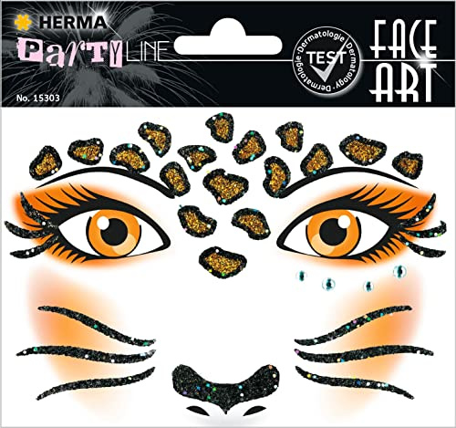 Herma 15303 Face Art Sticker Leopard ansikte dekal Glitzer Sticker för karneval, halloween, dermatologiskt testad