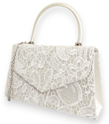 fi9® BNWT Retro Tote Lace Floral Bridal Wedding Evening Handbag Party Purse Clutch Shoulder Hand Bag (Ivory)
