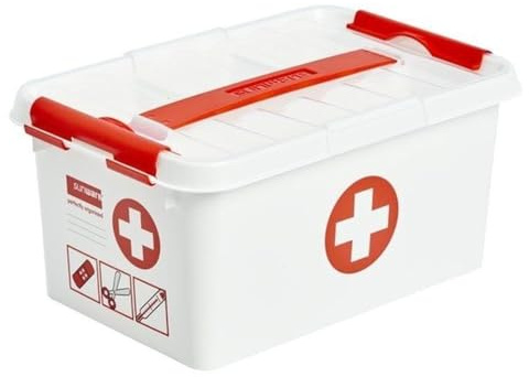 Sunware Q-line Caja De Primeros Auxilios 9L – 30x20x22,3 cm – Con Bandeja Interior – Blanca Roja – Botiquín De Almacenamiento