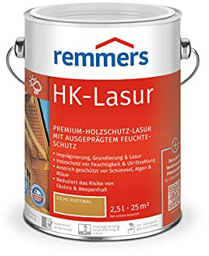 Remmers HK-Lasur 3in1 eiche rustikal, 2,5 Liter, Holzlasur aussen, 3n1: Imprägnierung, Grundierung & Lasur, Holzschutz vor Feuchtigkeit & UV-Strahlung
